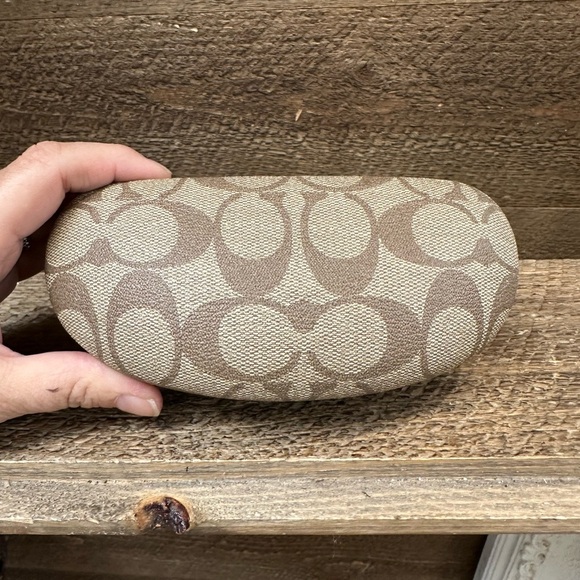 COACH Hard Shell Hinged Glass Eyeglass Sunglass Case Brown Tan Signature C - Picture 3 of 7